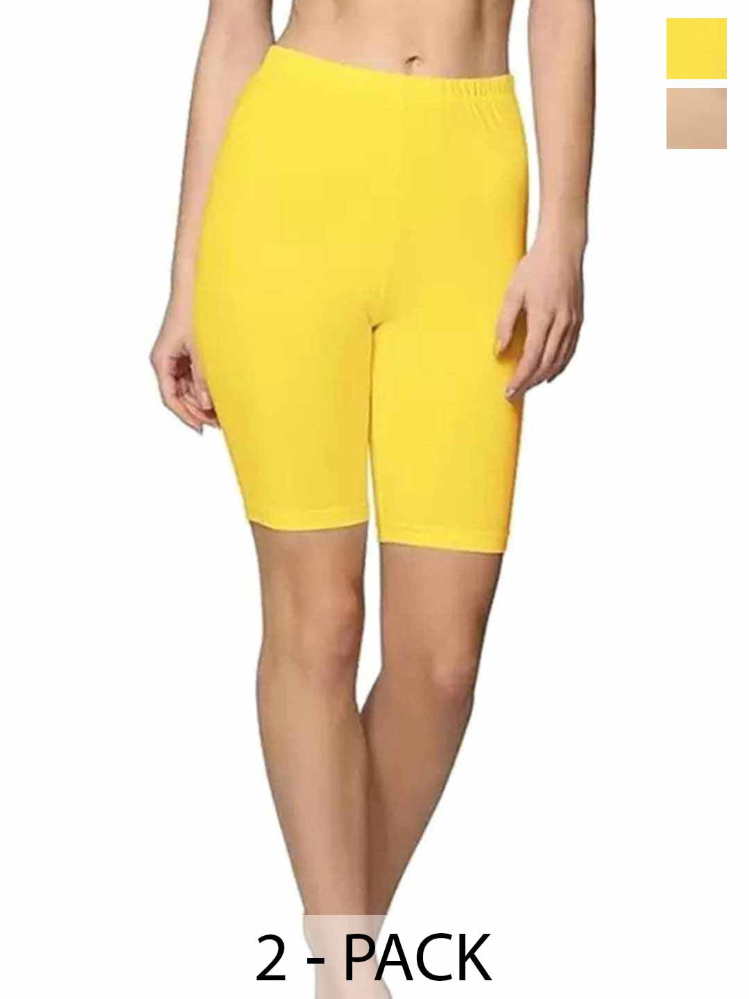 Diving Deep Pack Of 2 Cotton Mid-Rise Boy Shorts Briefs 36_8Skin YellowShorts 2 PC__XS