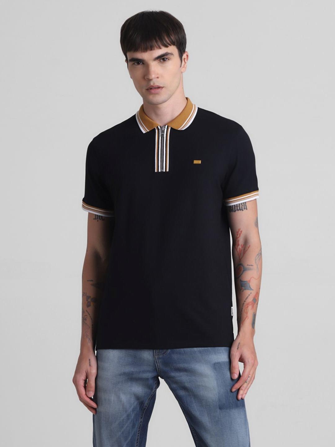 Jack & Jones Men JJDI MAPLE Solid Polo Collar Cotton T-shirt