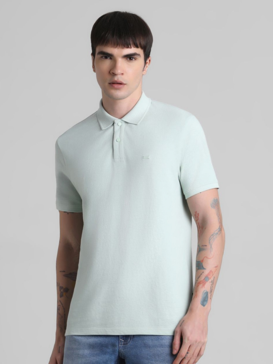 Jack & Jones Men JJDI TITAN1 SS Solid Polo Collar Cotton T-shirt