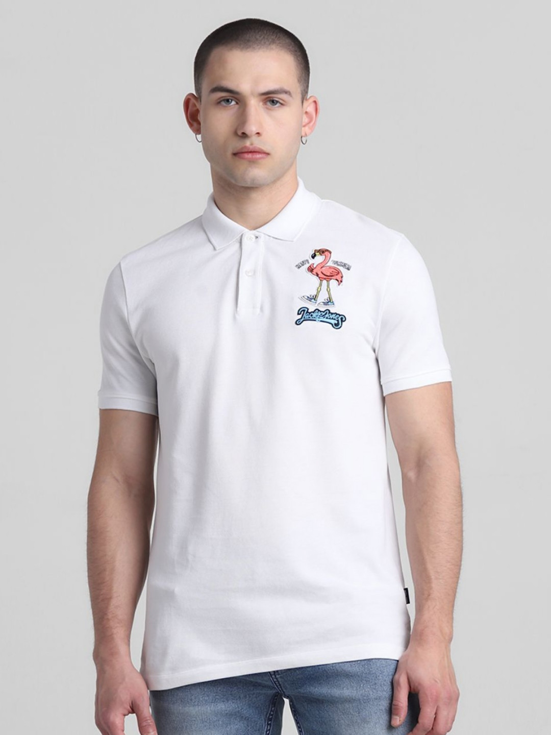 Jack & Jones Men JJDI FLAMI Graphic Printed Polo Collar Cotton T-shirt