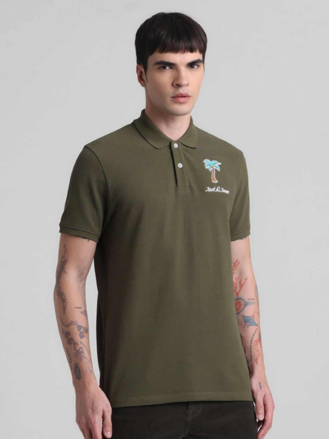 Jack & Jones Men JJDI BENZ Graphic Printed Polo Collar Cotton T-shirt