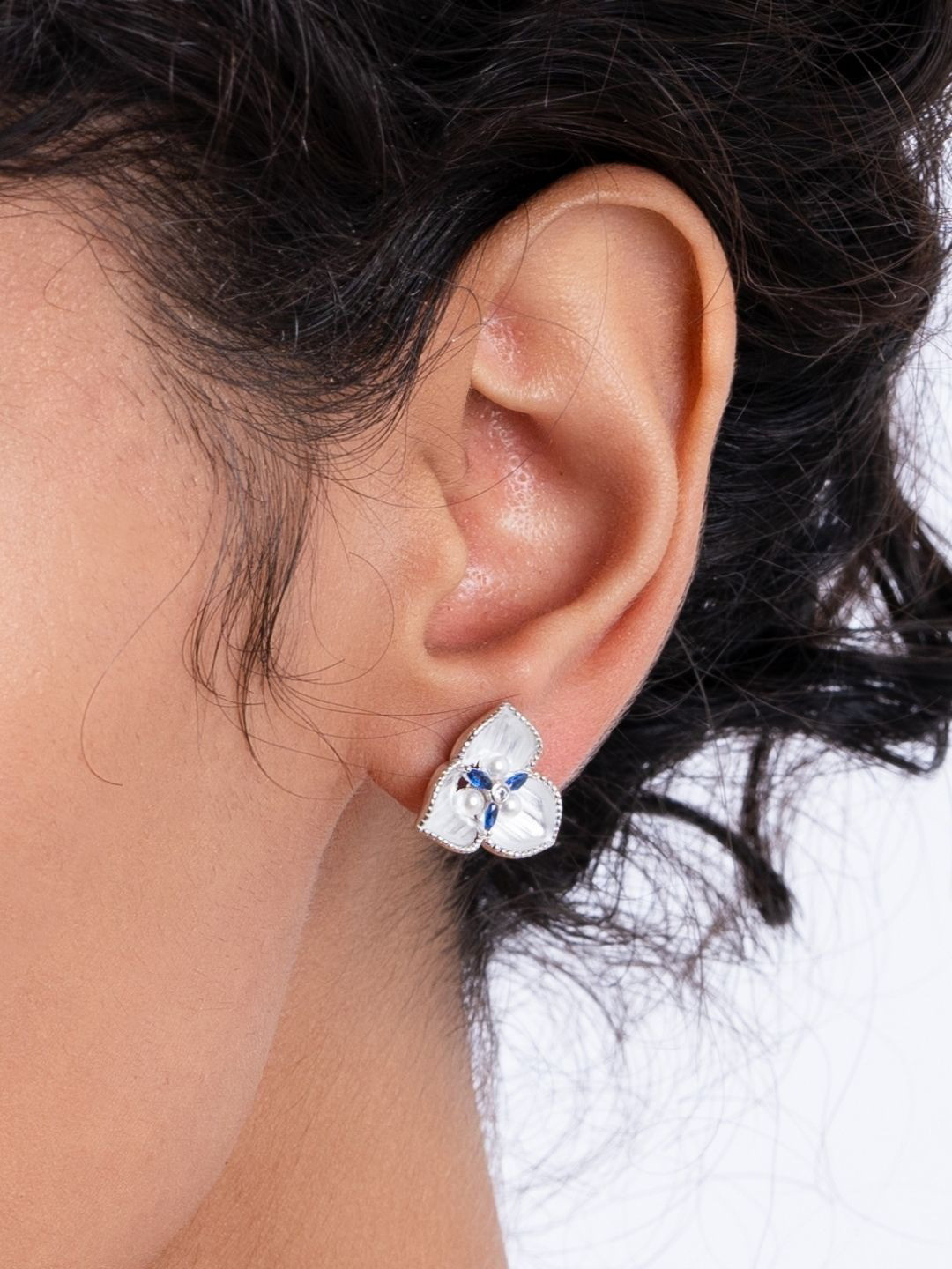 GLYTERS Silver-Plating Artificial Stones Studded Contemporary Studs