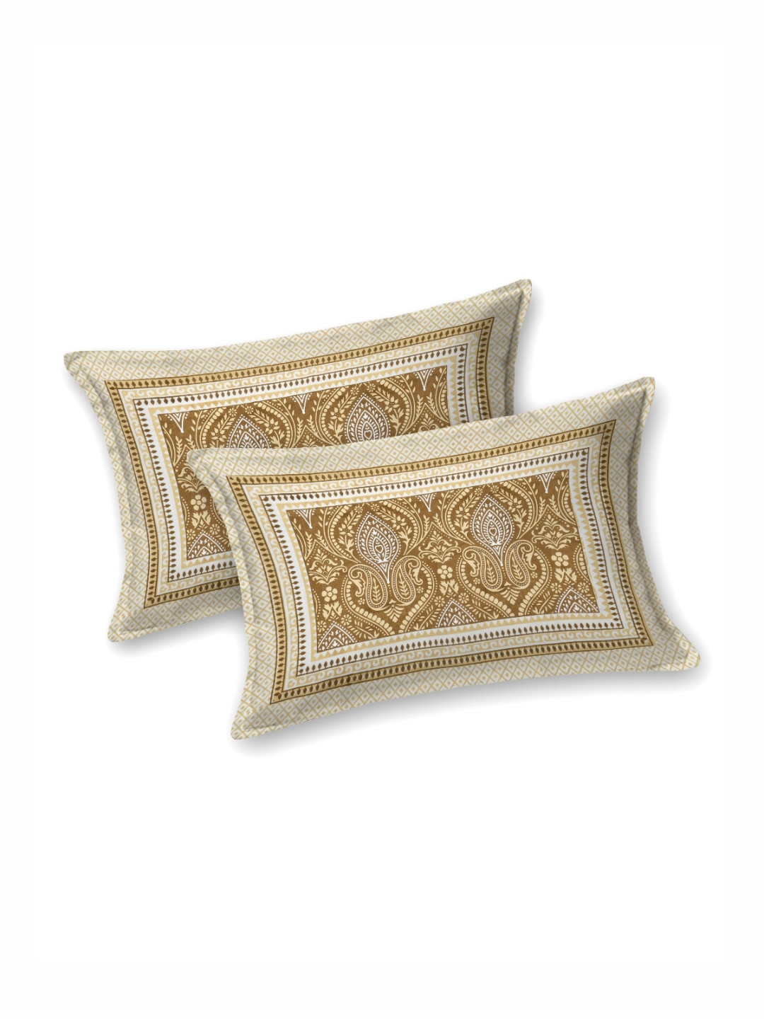 Varde Elegant Selection Brown Ethnic Motifs Pure Cotton 210 TC Queen Fine Bedsheet with 2 Pillow Covers-90 x 102 inches