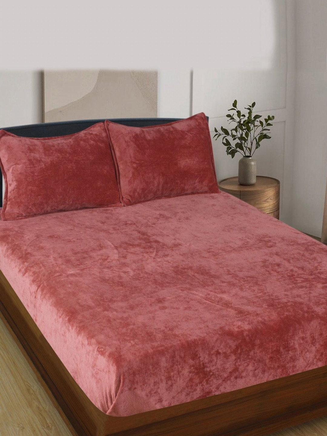 Nendle Rust Wool 400 TC King Superfine Bedsheet with 2 Pillow Covers-90 x 100 inches