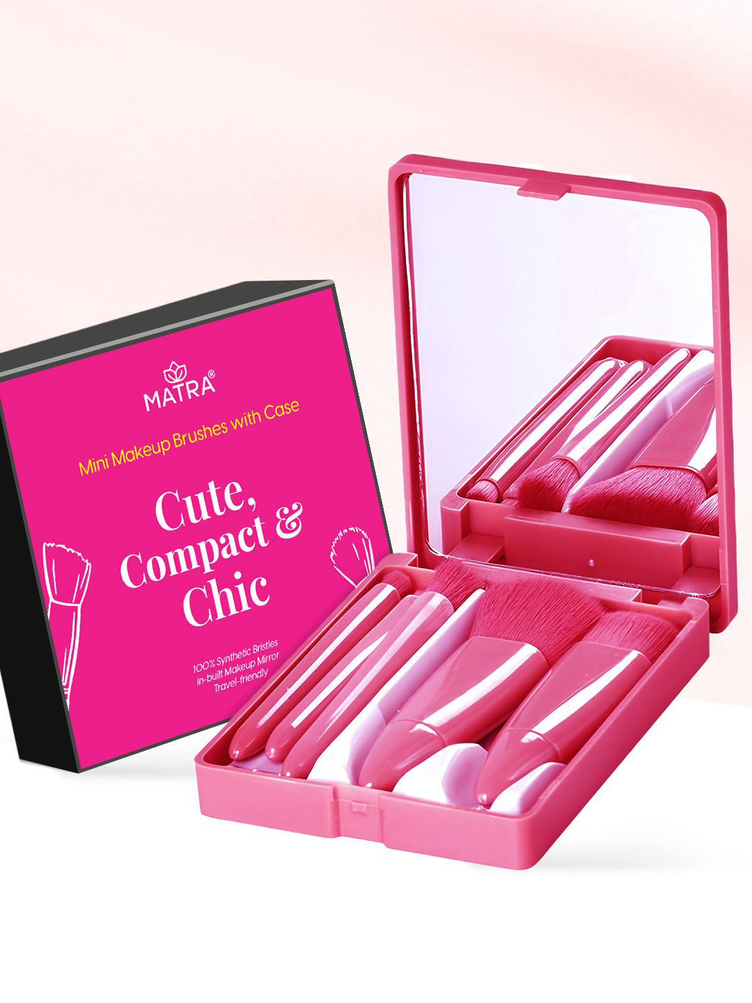 MATRA Set Of 5 Mini Makeup Brush Set With Mirror Case