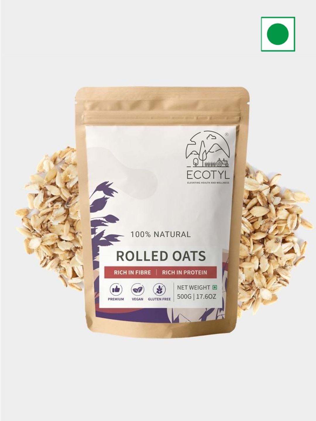 Ecotyl Rolled Oats Gluten Free Protein Rich Net Weight 500-gm