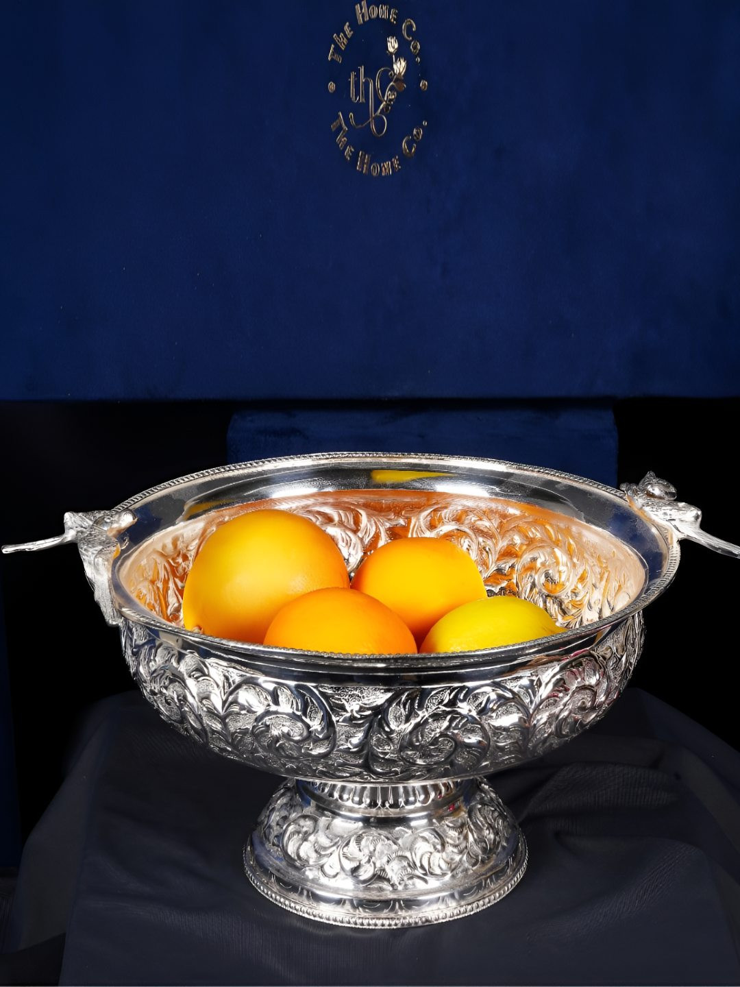 THE HOME CO. Silver-Toned Ethnic Motifs Brass Parrot Serving Bowl
