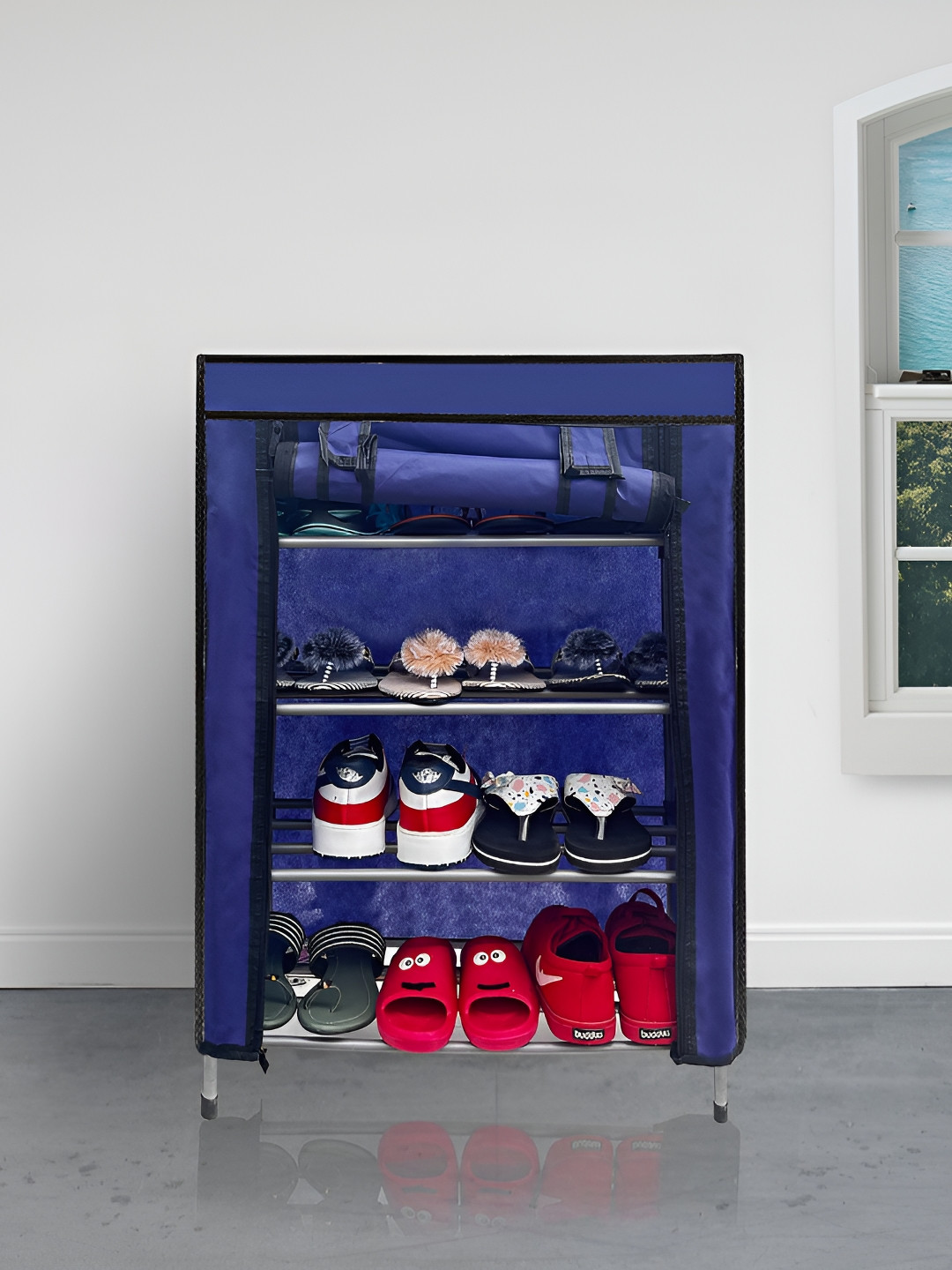 Rmerchants Blue & Black Metal 4-Layer Lightweight Shoe Rack