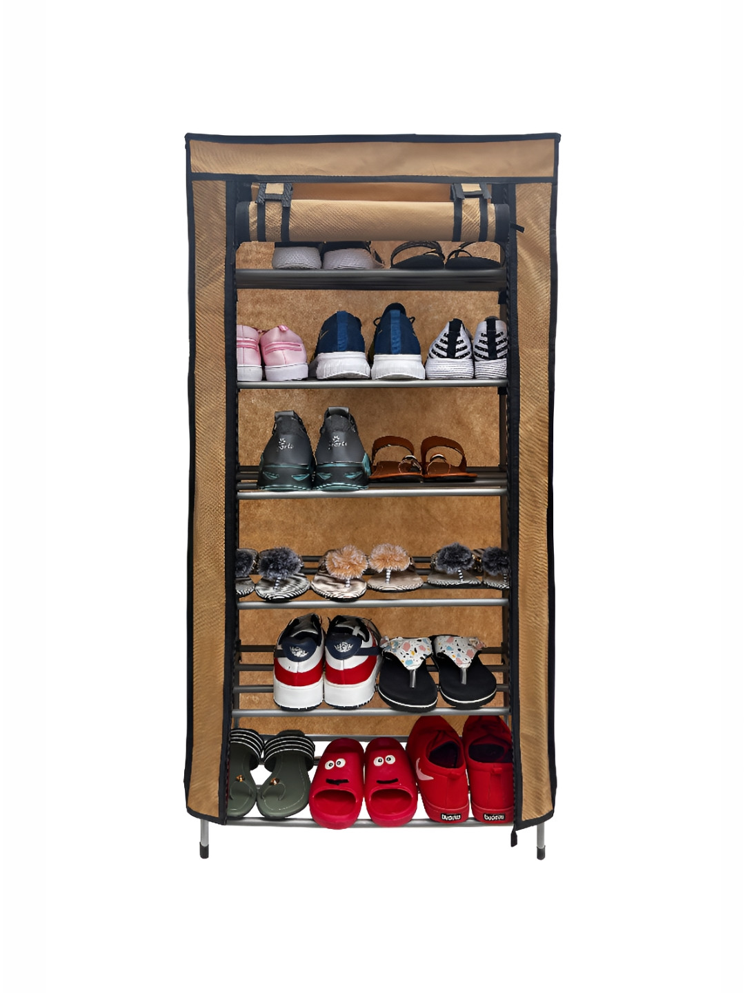 Rmerchants Beige & Black 6-Tier Rectangle Shelf Racks