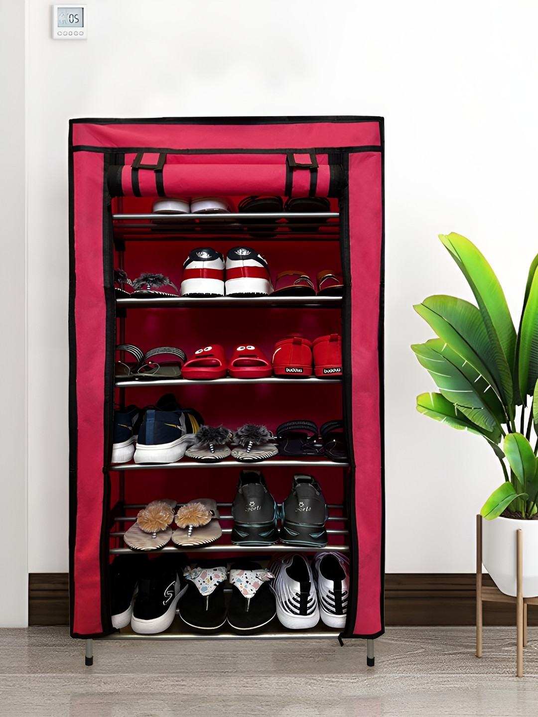 Rmerchants Pink & Black 6-Layer Lightweight Shoe Rack