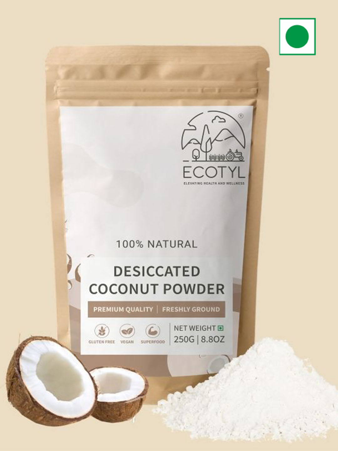 Ecotyl Desiccated Freshly Ground Unsweetened Coconut Powder- 250 g