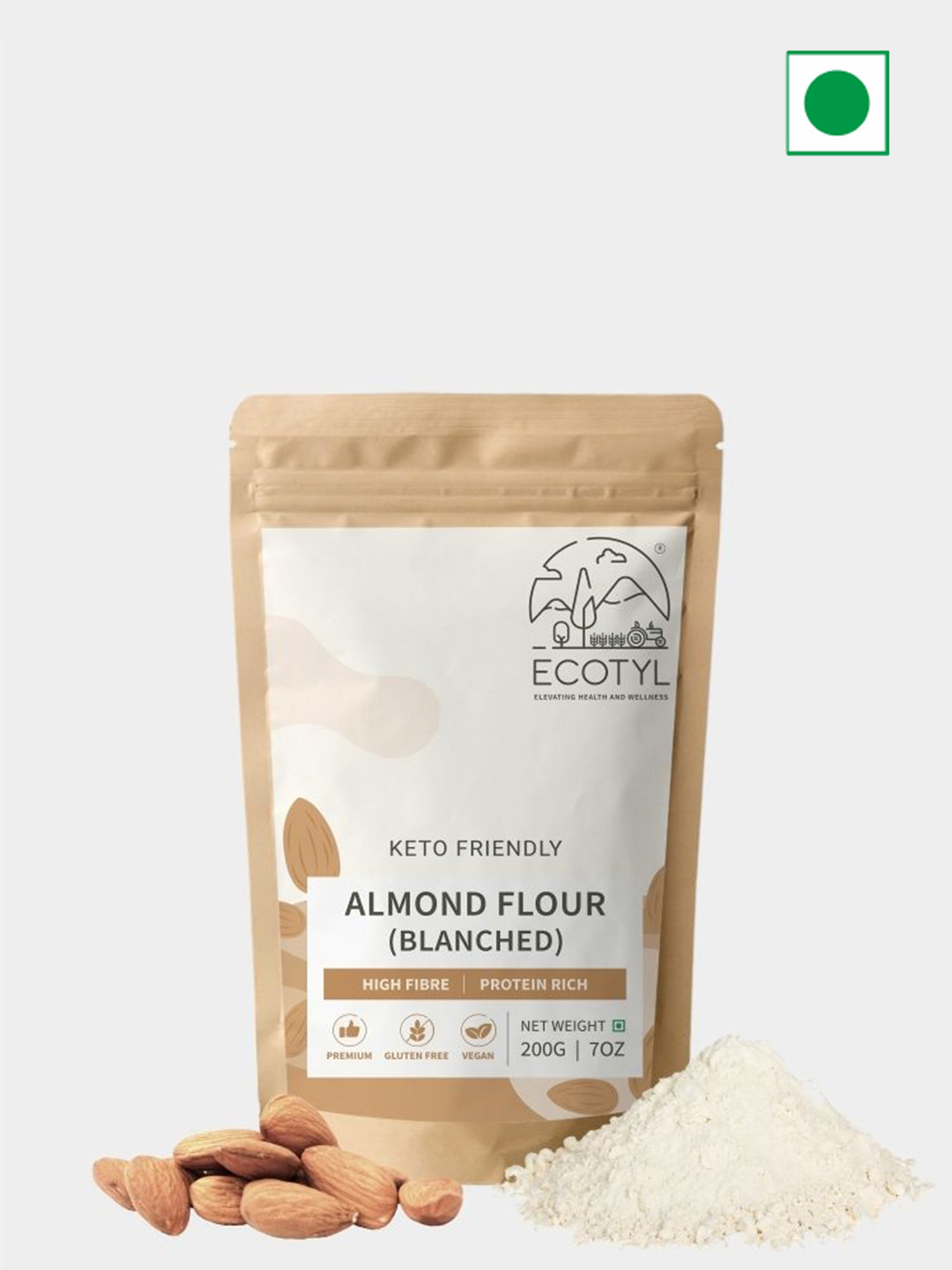 Ecotyl Almond Blanched Gluten Free High Fibre Keto Friendly Flour - 200 g