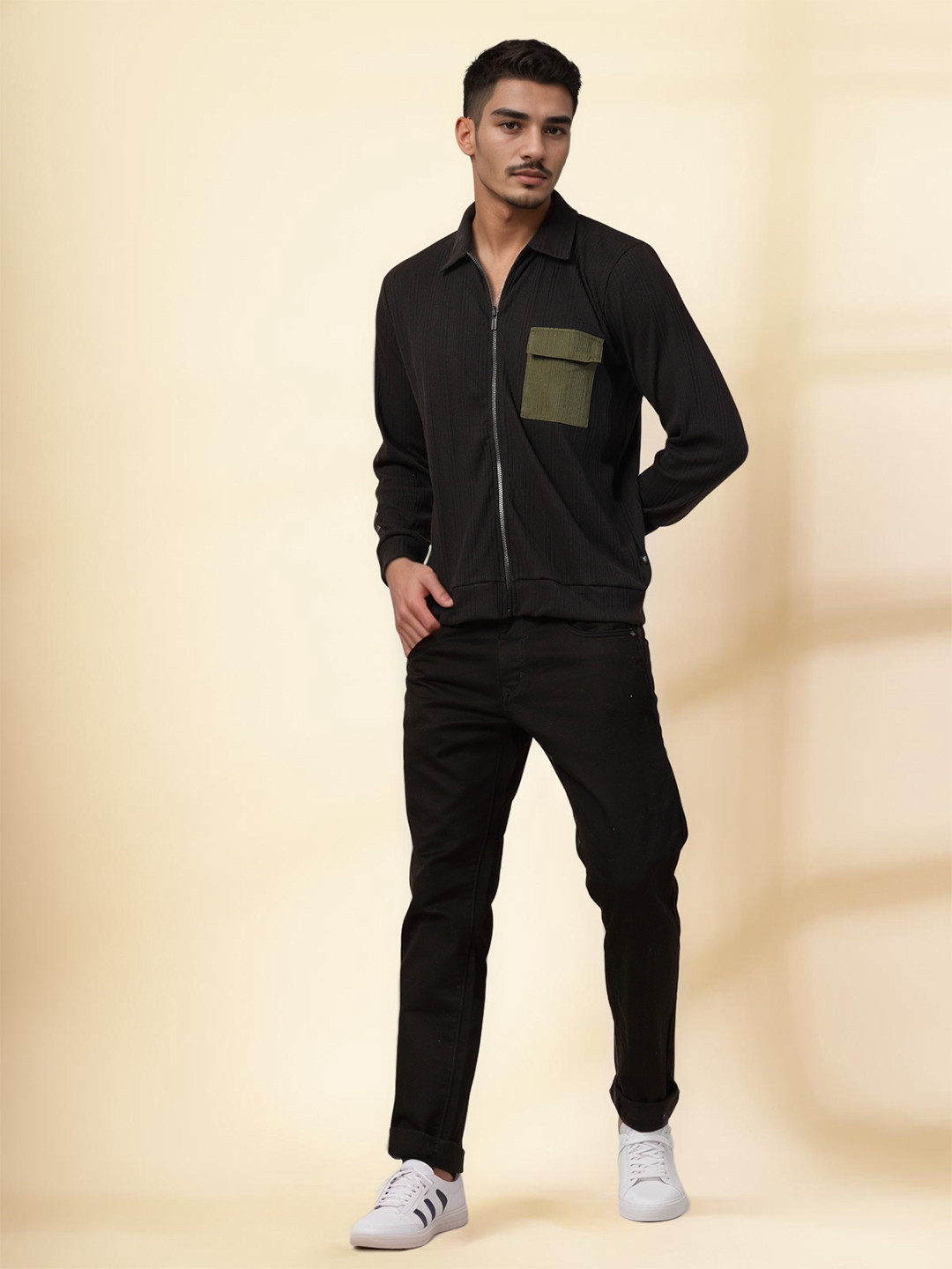 Rigo Men Black and Green Solid Casual Jacket