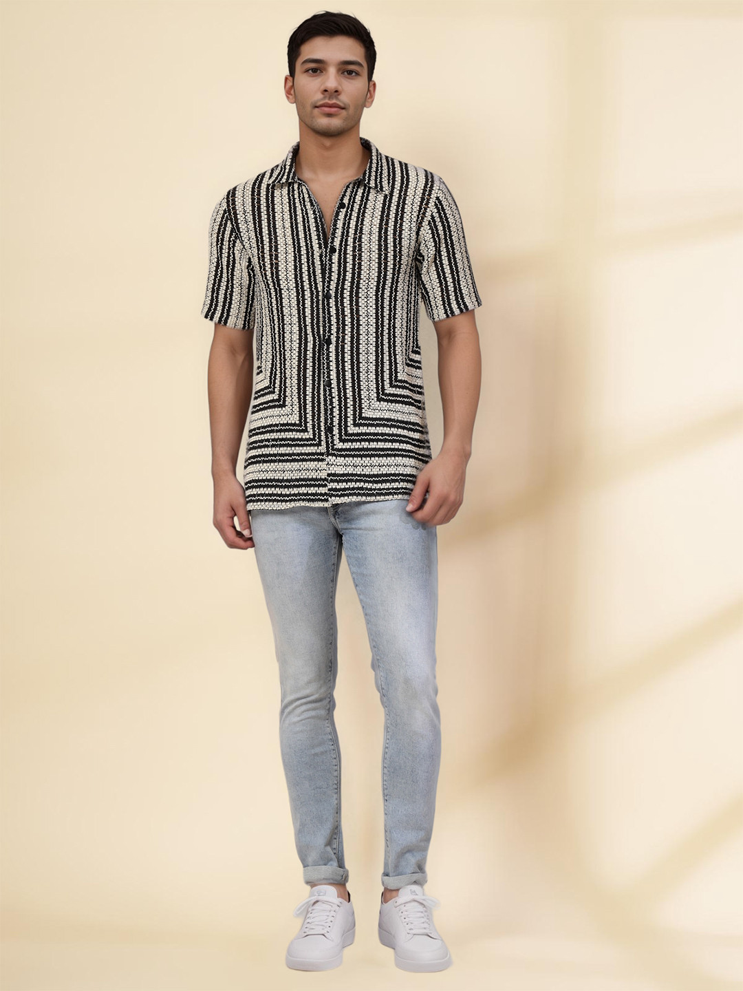 Rigo Men Comfort Fit Cutaway Collar Multi Striped Cotton Casual Shirt