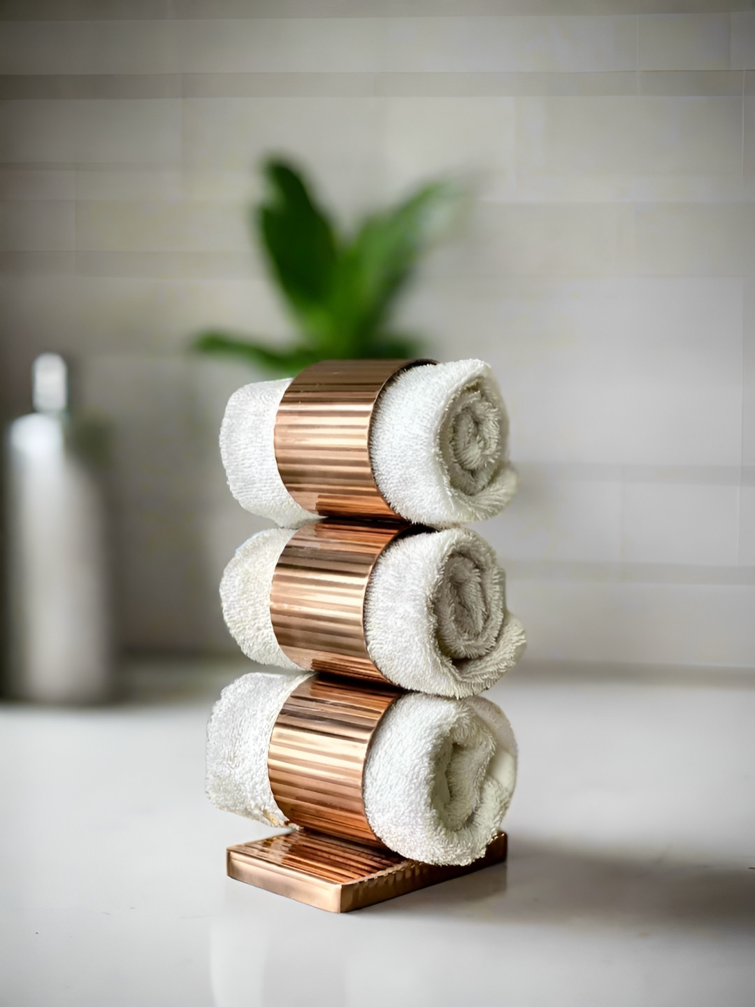 Mason Home Rose Gold-Toned Textured Stainless Steel Safi Fluted Napkin Ring Holder