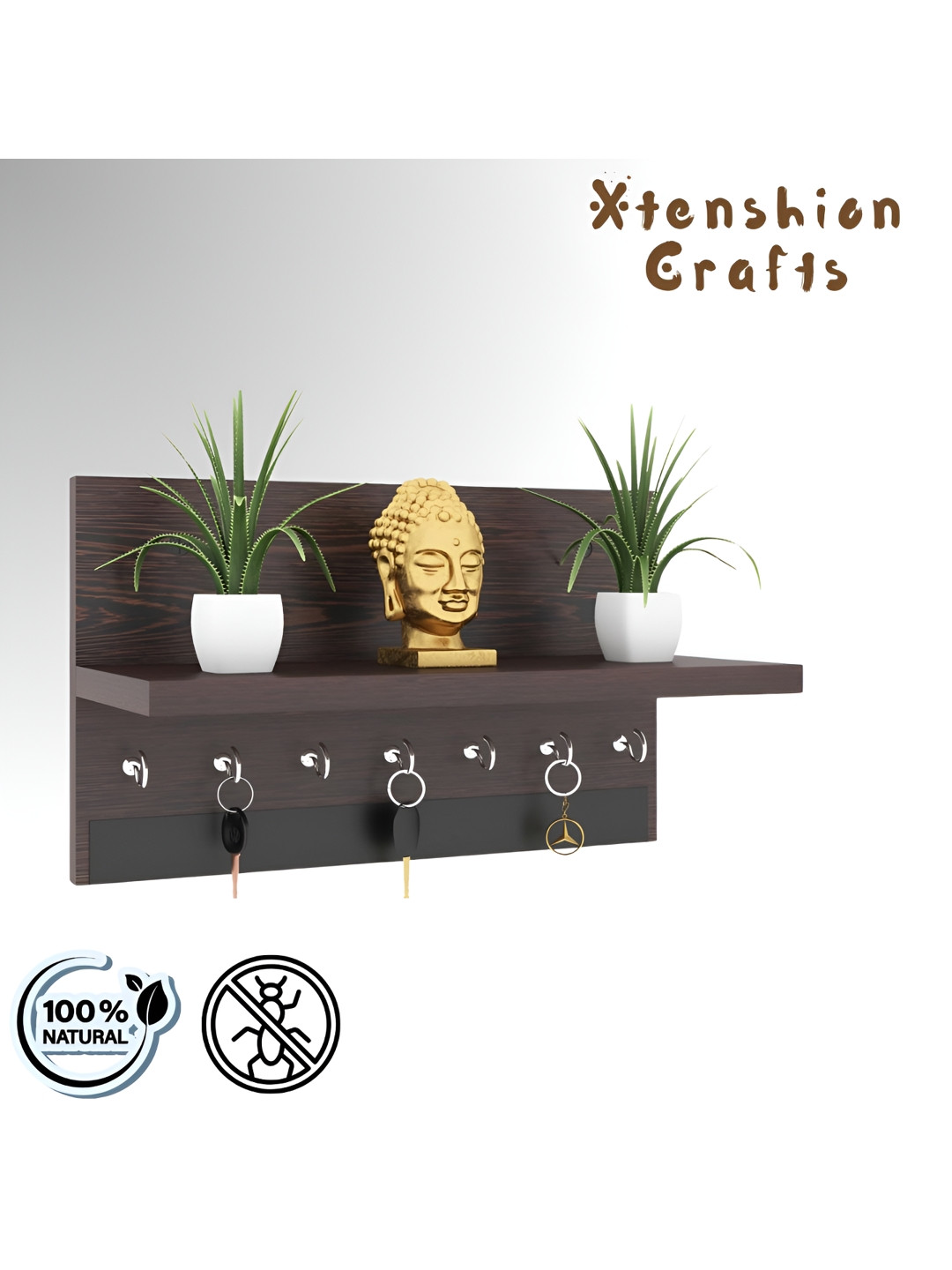 Xtenshion Crafts Black Flat Wooden Key Holder