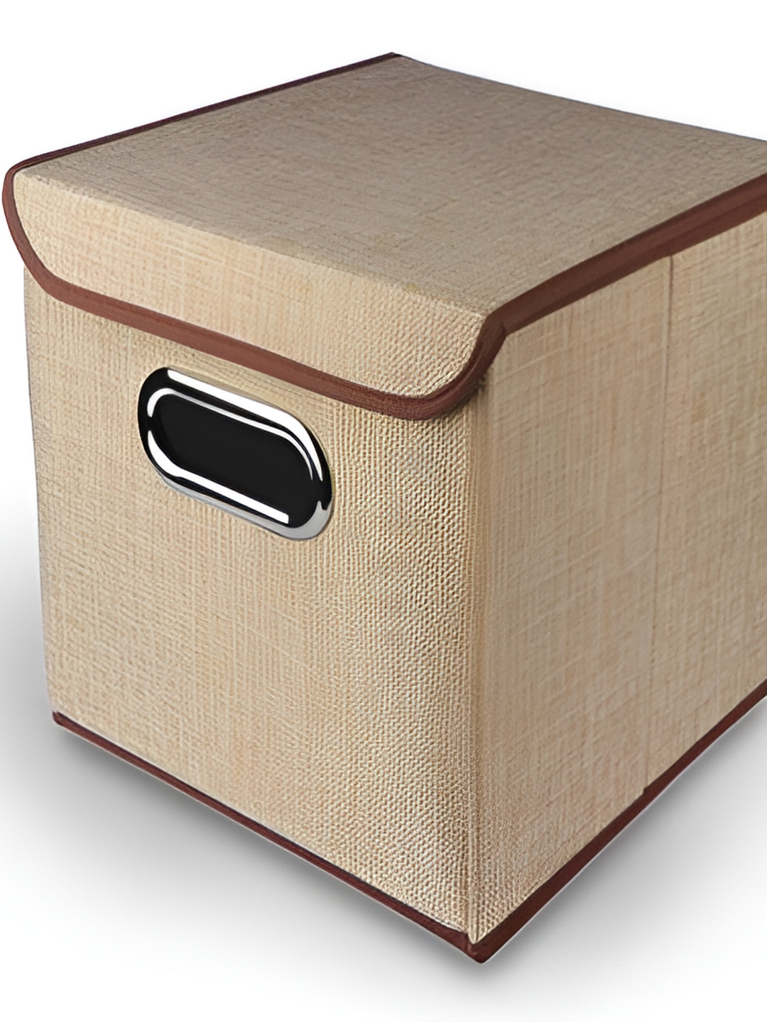 Inditradition Beige & Brown Super Strong Foldable Storage Box With Lid Organiser