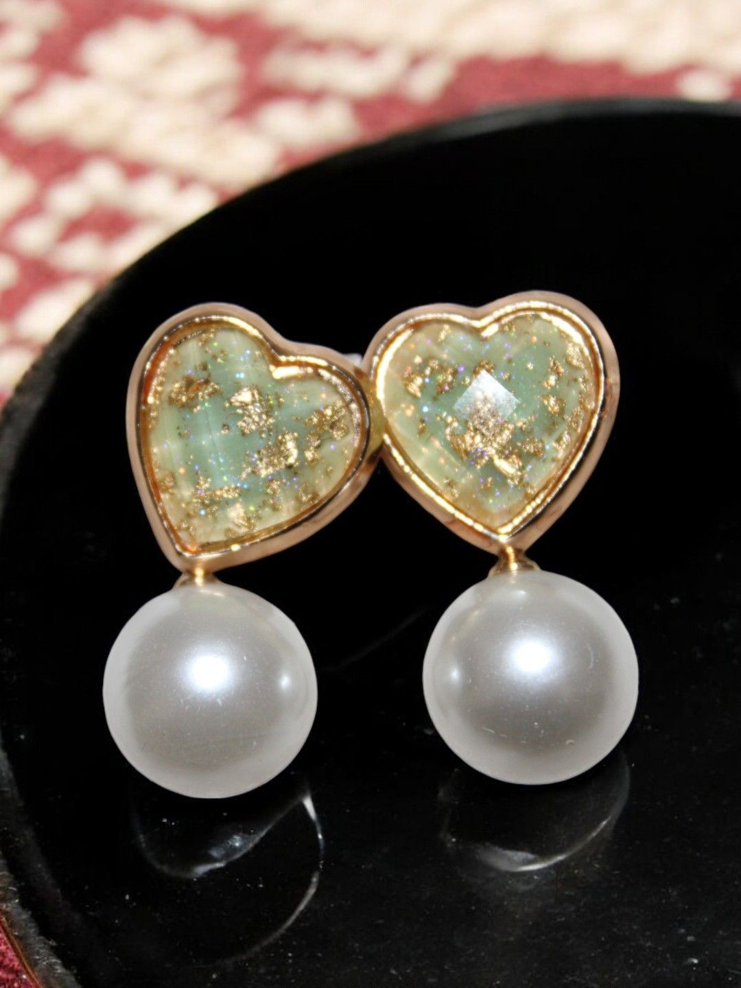 Jolly Faces Gold-Plated Pearls Beaded Heart Shaped Drop Earrings