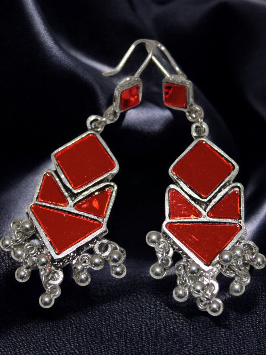 Jolly Faces Silver-Plated Artificial Stones Studded And Beaded Oxidised Drop Earrings