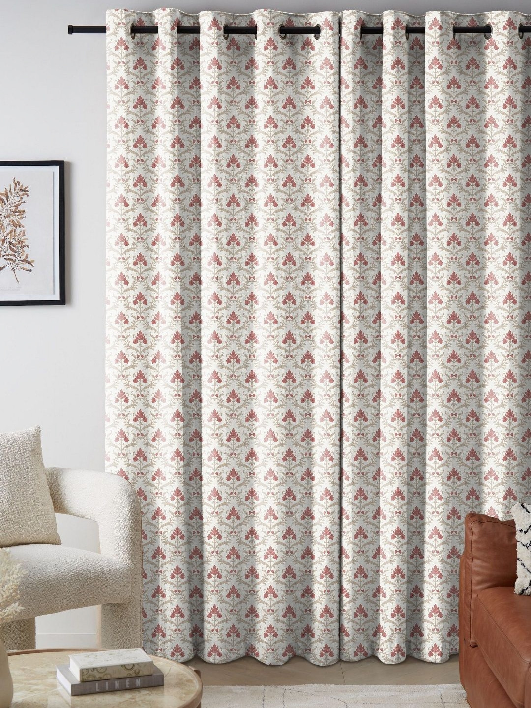 CASABLEU Pink & Cream Colored 2 Pieces Floral Printed Door Curtain