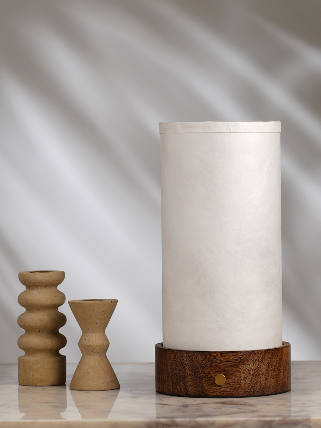 FIG Magnus Touch Cylindrical Shaped Mango Wood Table Lamp