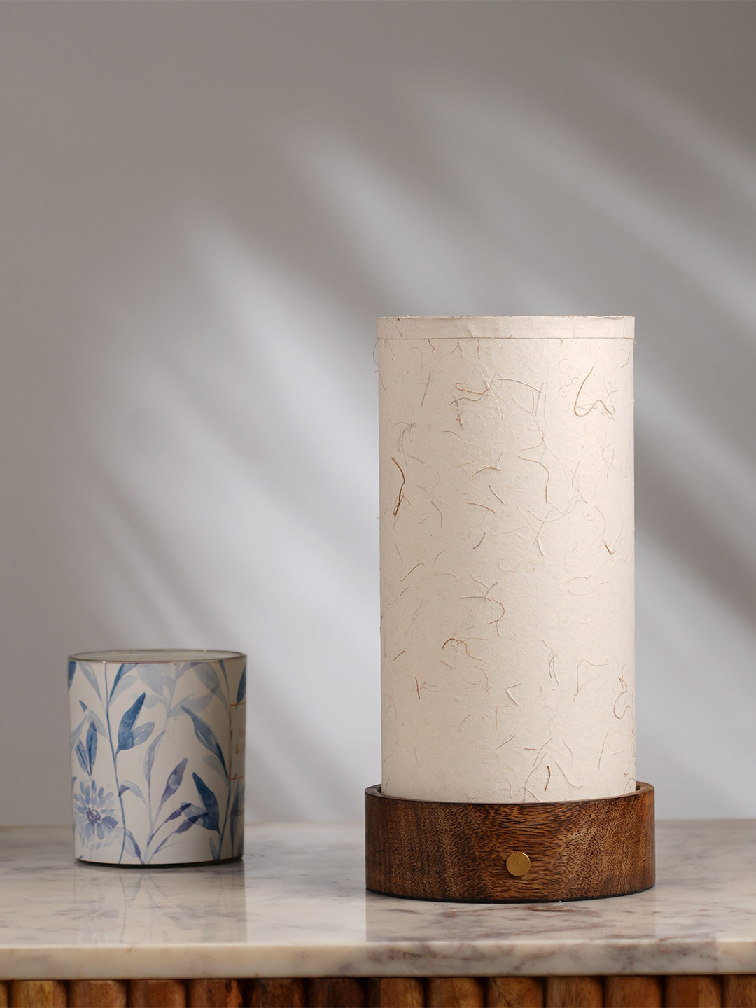 FIG Magnus Touch Cylindrical Shaped Mango Wood Table Lamp