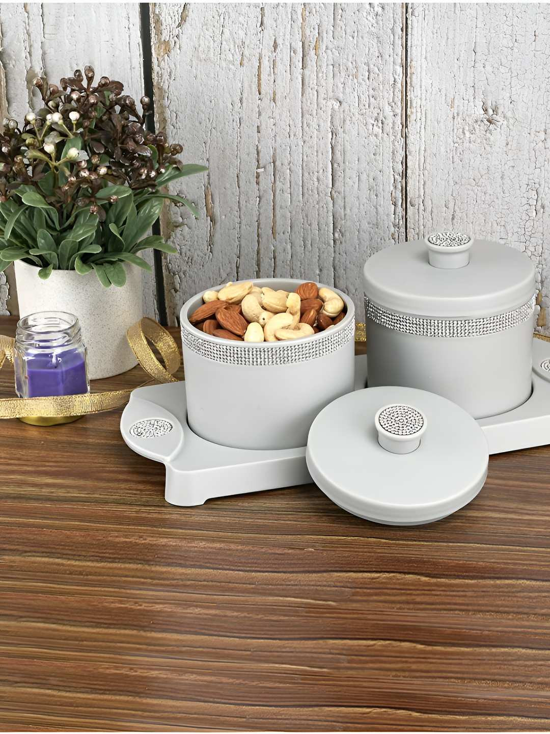 Nayasa Sapphire Grey Plastic Easy To Clean 2 Piece Flip Top Canister-420ml