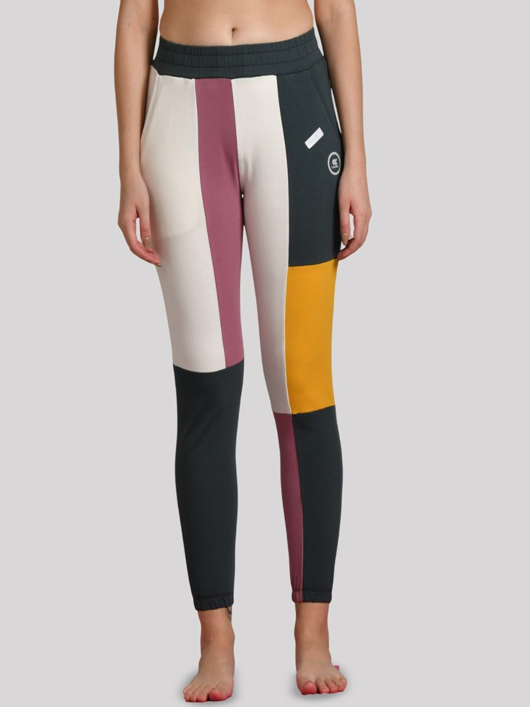 LAASA  SPORTS Women Color-Blocked Cotton Slim-Fit Tights