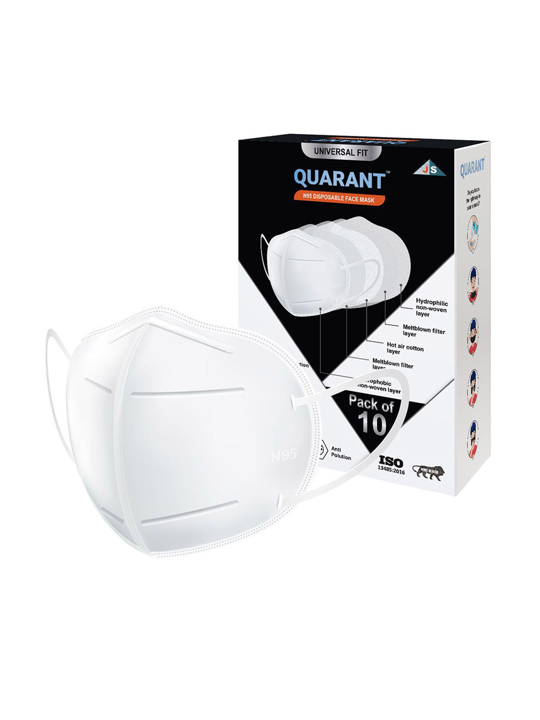 QUARANT Pack Of 10 White 5 Ply Anti Pollution Face Masks