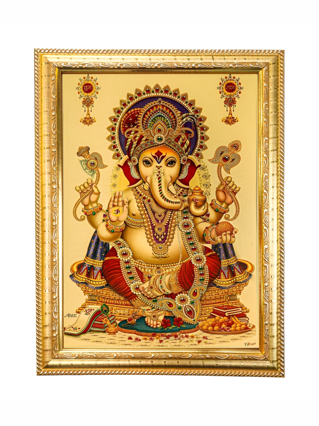 Hawai Gold Toned & Red Lord Ganesh Ganpati Wooden Photo Frame