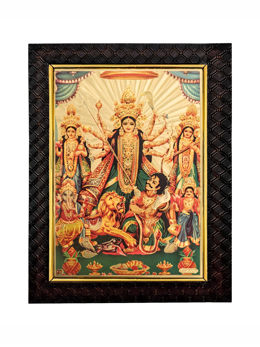 Hawai Gold-Toned Goddess Durga Wooden Photo Frame