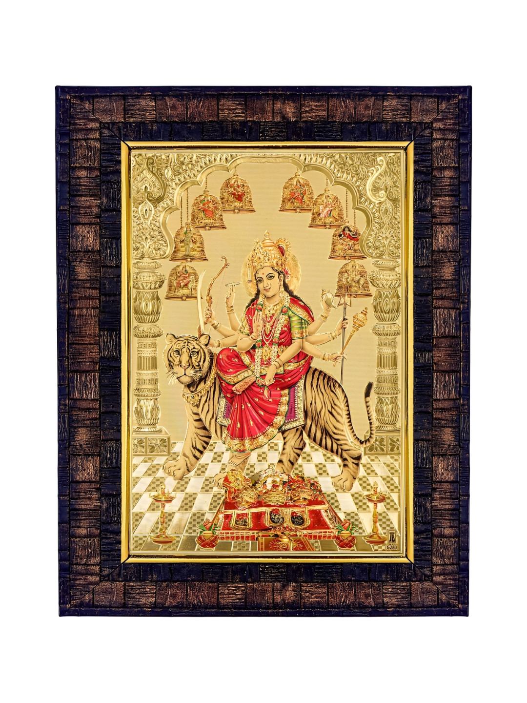 Hawai Gold Toned Wooden Shree Nav Durga Sherawali Religious Photo Frame