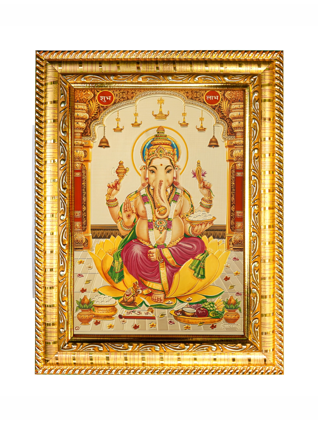 Hawai Pink Gold Plated Lord Ganesha Wooden Photo Frame