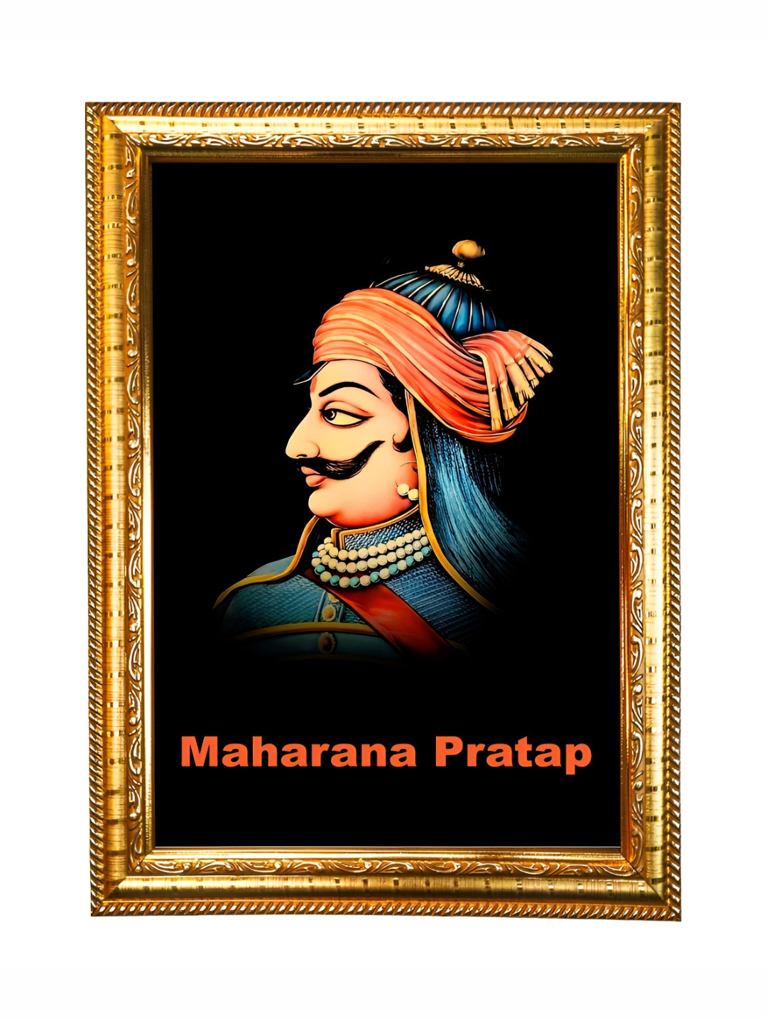 Hawai Black & Gold-Toned Maharana Pratap Wooden Photo Frame