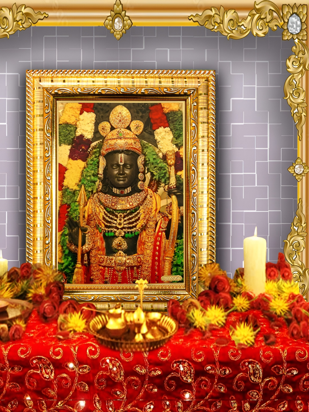 Hawai Gold-Toned & Black Lord Ram Lalla Wooden Wall Photo Frame