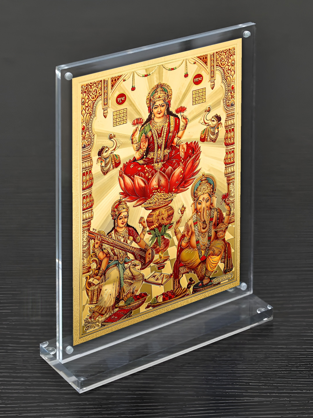 Hawai Gold-Toned & Red Saraswati Ganesh Laxmi Photo Acrylic Fashion Frame