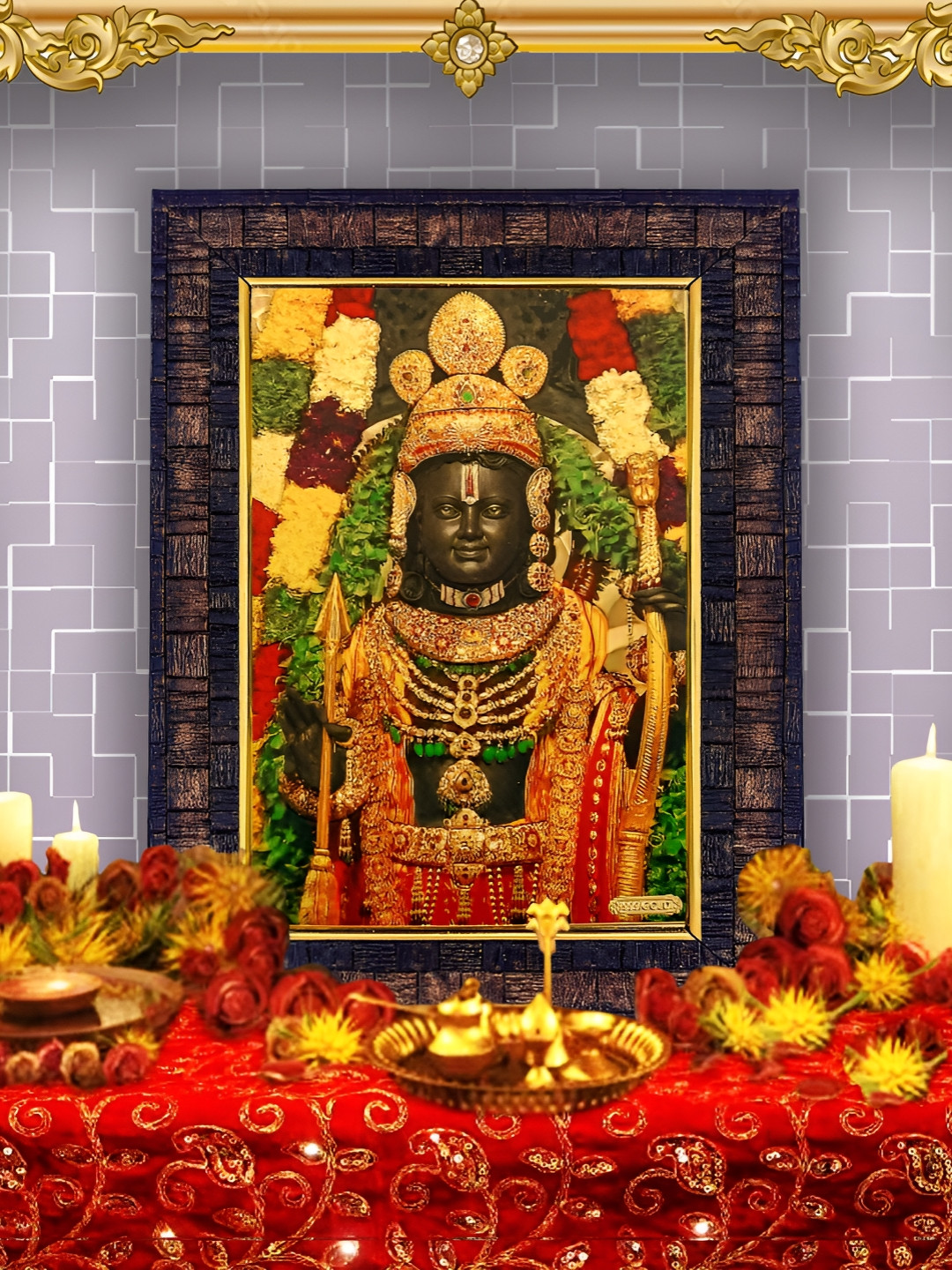 Hawai Gold-Toned and Brown Lord Ram Lalla Wooden Table Photo Frame