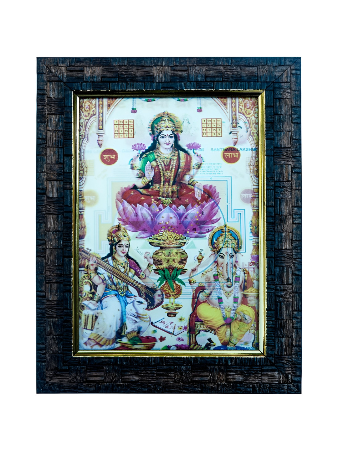 Hawai White and Black Ganesha Laxmi Saraswati Wooden Wall Photo Frame