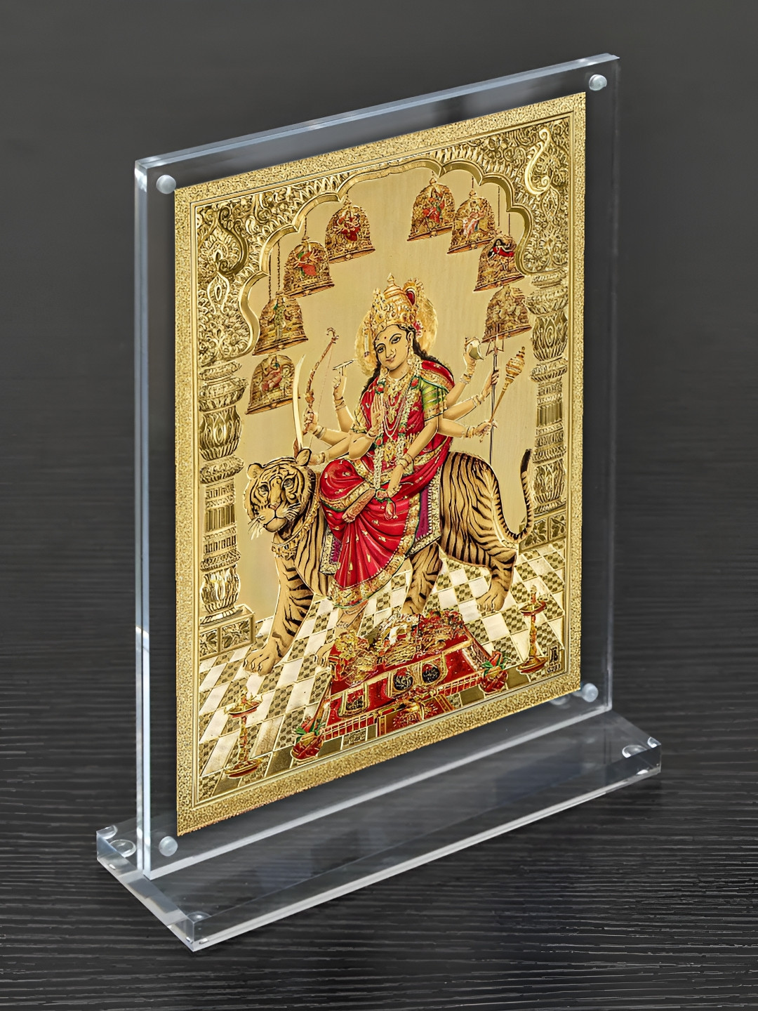 Hawai Gold-Toned & Pink Shree Nav Durga Sherawali Acrylic Wall Photo Frame