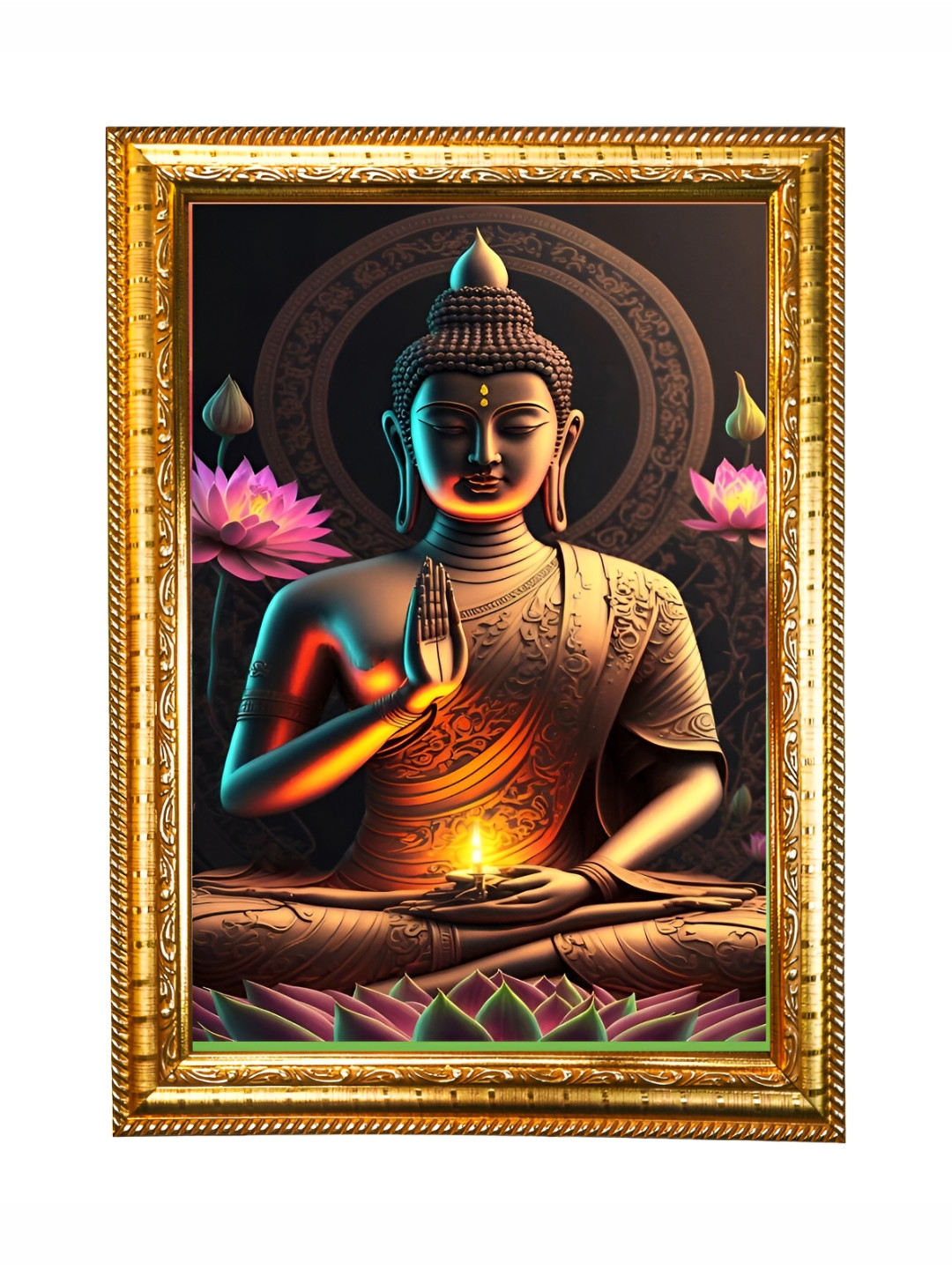 Hawai Gold-Toned & Brown Siddhartha Gautama The Buddha Wooden Photo Frame