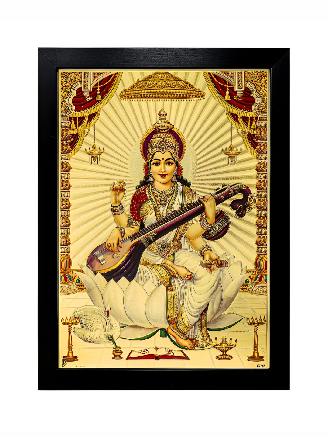 Hawai Gold Plated Goddess Saraswati Wooden Wall Photo Frame