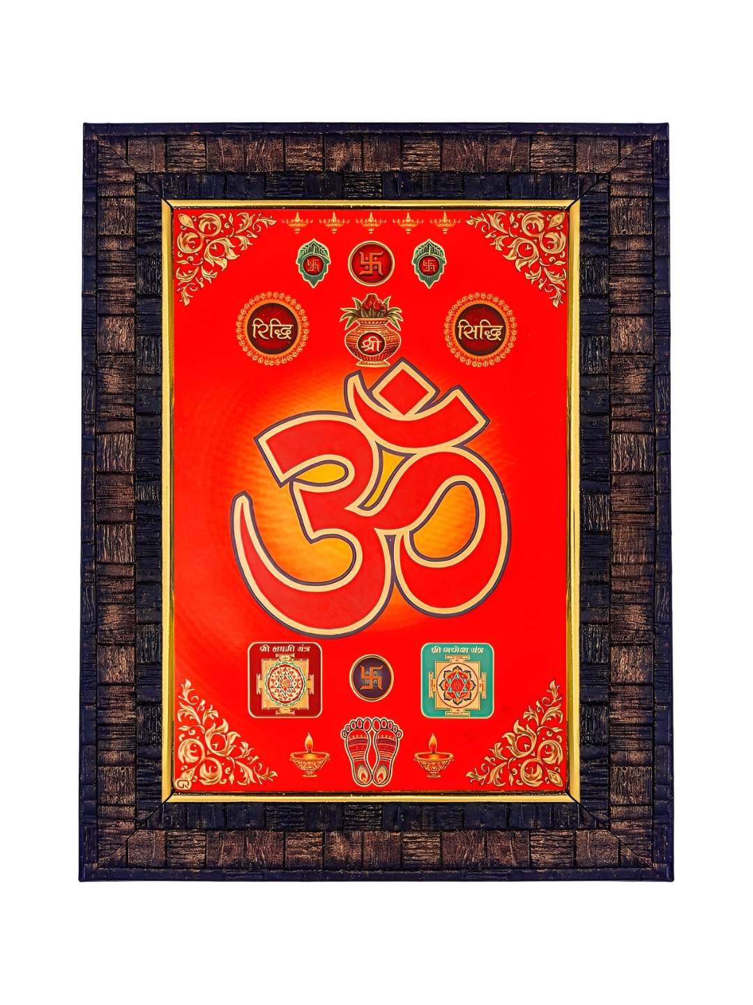 Hawai Orange-Coloured Om Riddhi Siddhi Wooden Photo Frame