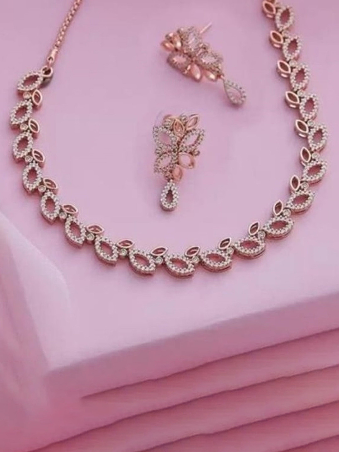 MADDY SPACE Rose Gold-Plated Stone-Studded Jewellery Set