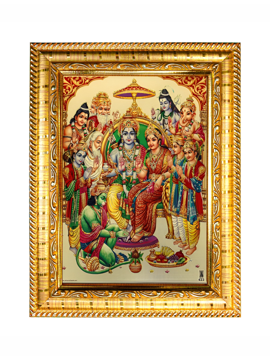 Hawai Gold-Toned & Red Plated Shree Ram Darbar Wooden Photo Frame