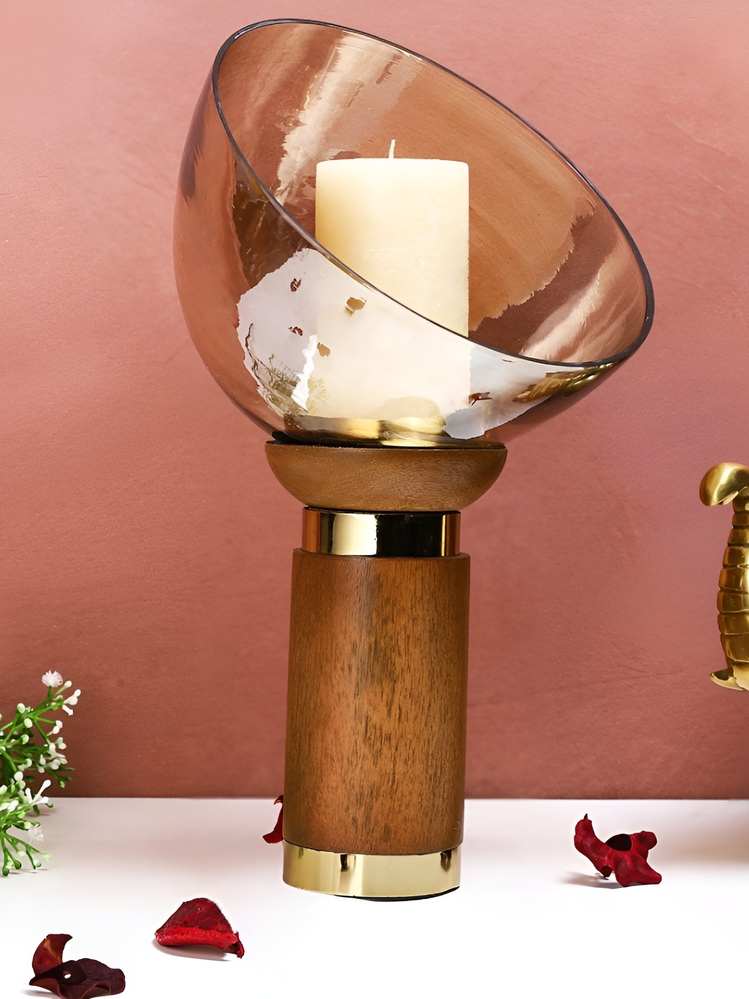 THE HOME CO. Brown Textured Glass Iris Candle Holder