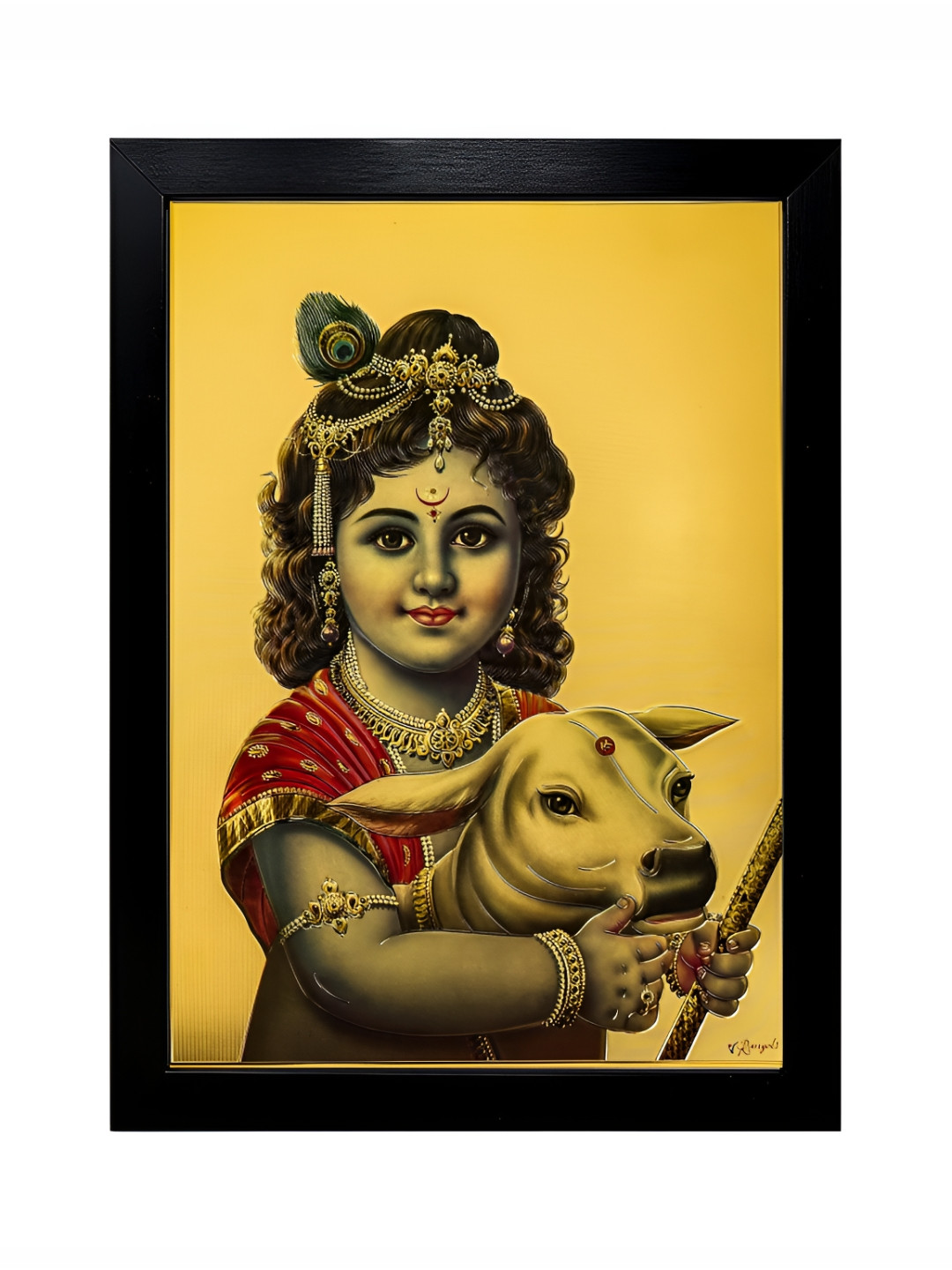 Hawai Red & Black Gold Plated Lord Krishna Wooden Photo Frame