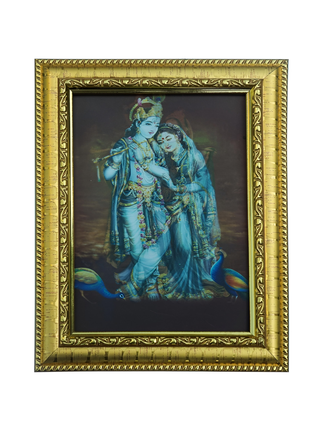 Hawai Blue and Gold-Toned Radha Krishna Wooden Wall Photo Frame