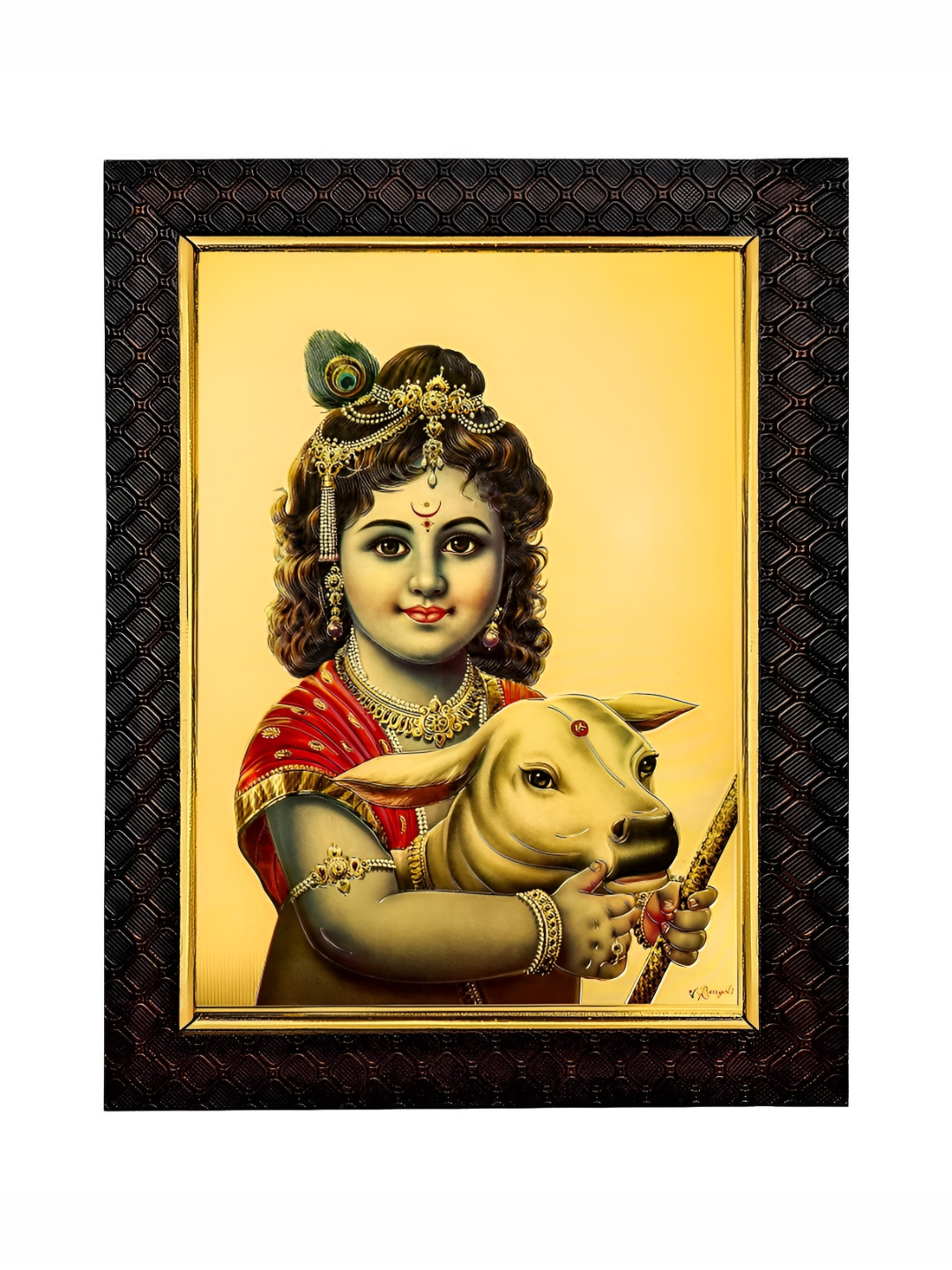 Hawai Black Gold Plated Lord Krishna Wall Hanging Photo Frame