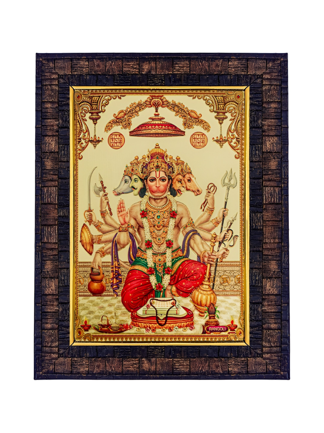 Hawai Brown & Gold Toned Wooden Panchmukhi Hanuman Photo Frame