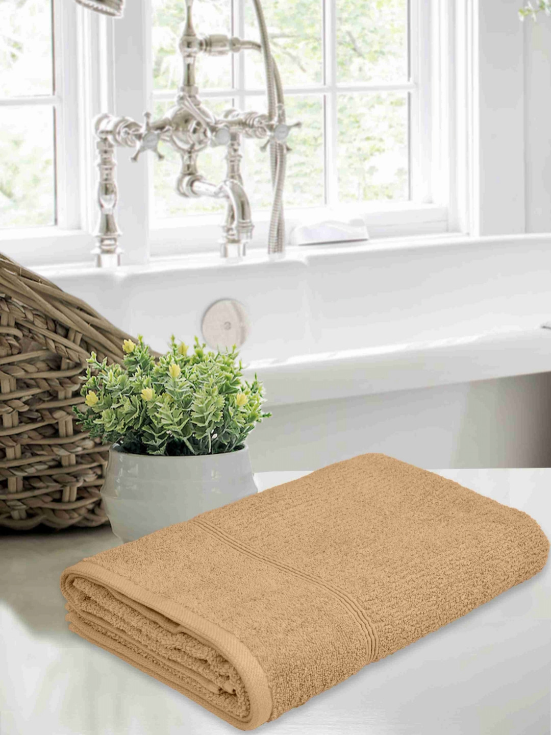 LERELIABLE Brown Cotton 400 GSM Bath Towel